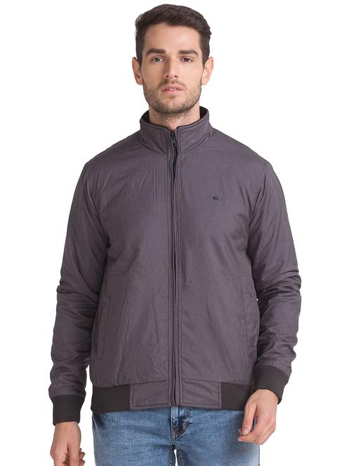 grey solid bomber jacket - 18078139 - Very Small Image - 1