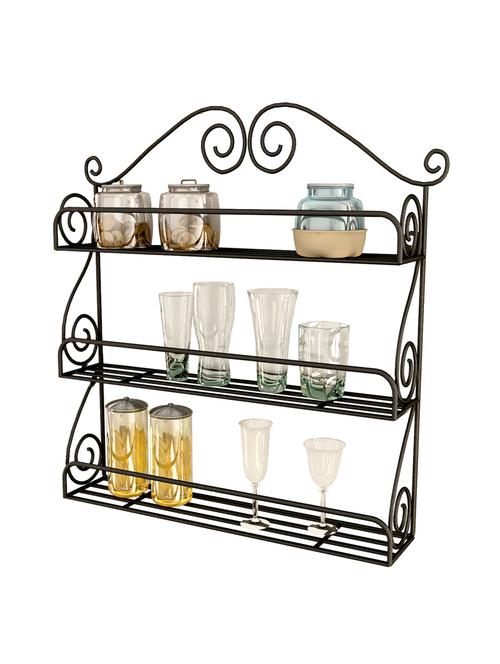 home sparkle wall mounted iron wall shelf with 3 storage racks for kitchen, pantry, cabinet- black - 18078322 - Very Small Image - 1