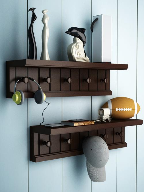 home sparkle mango wood set of 2 longish shelves with hangers (brown) - 18078324 - Very Small Image - 1