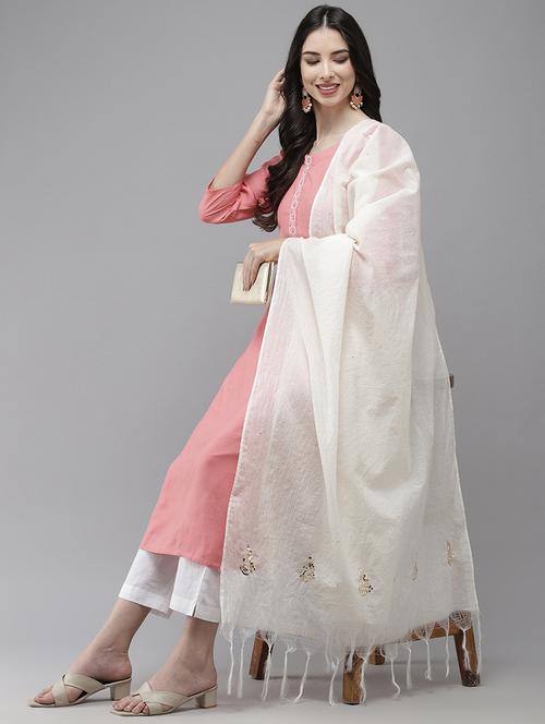 ada hand-embroidered white chikankari dupatta - 18078351 - Very Small Image - 1