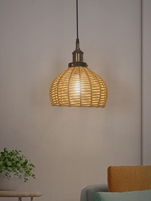 handwoven wicker faux cane 10 inches dome hanging pendant light - 18078404 - Very Small Image - 1