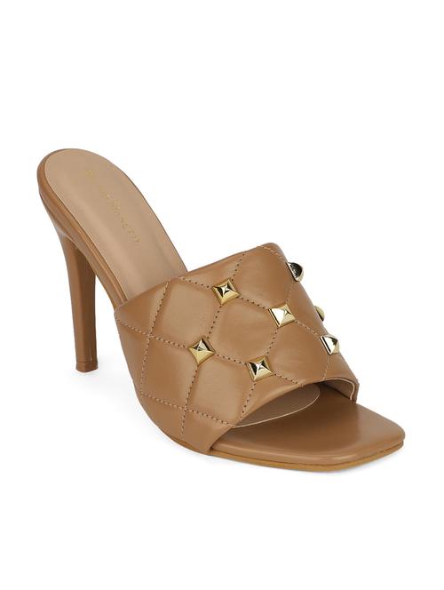 tan faux leather slip on sandals - 18078798 - Very Small Image - 1
