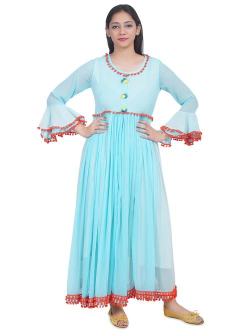 turquoise solid flared kurta - 18079410 - Very Small Image - 1