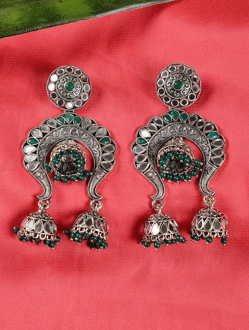 green silver jhumka earring - 18079695 - Very Small Image - 1