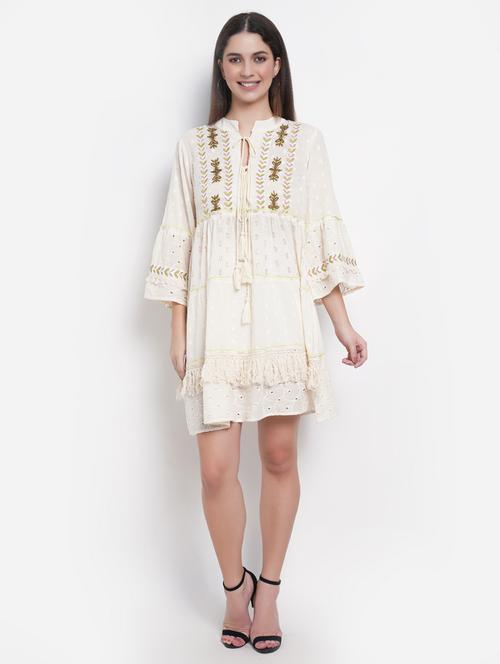 cream cotton aline dress - 18079706 - Very Small Image - 1