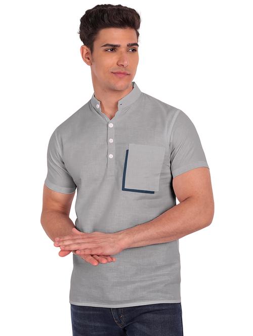 grey solid kurta - 18079853 - Very Small Image - 1