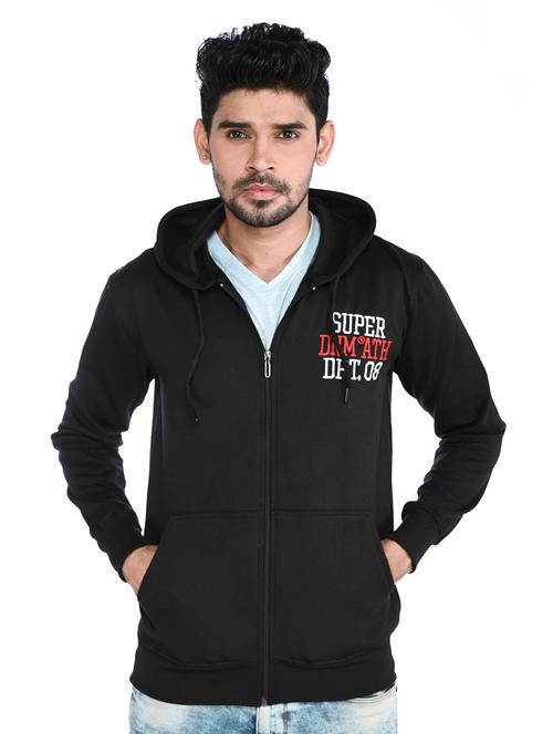 black chest-printed hooded casual jacket - 18079979 - Very Small Image - 1