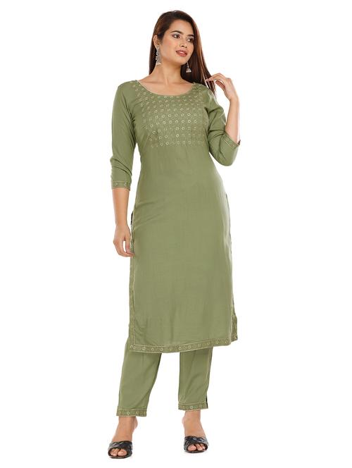 green rayon kurta pant set - 18080026 - Very Small Image - 1