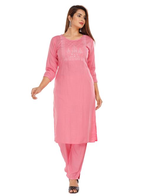 pink rayon kurta pant set - 18080033 - Very Small Image - 1