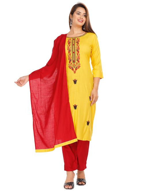 yellow kurta pant set with dupatta - 18080052 - Very Small Image - 1