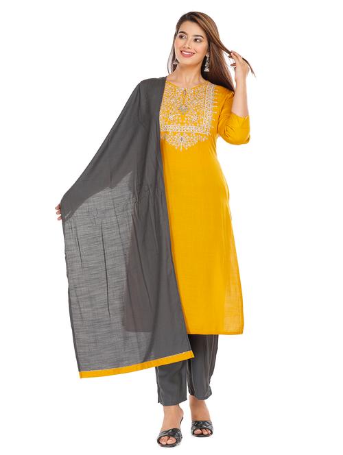yellow kurta pant set with dupatta - 18080056 - Very Small Image - 1