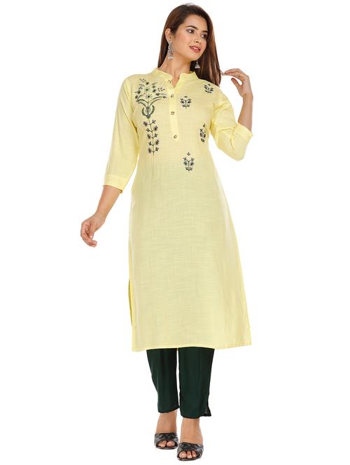 yellow rayon kurta pant set - 18080076 - Very Small Image - 1