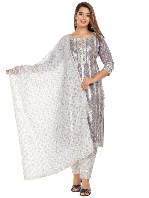 grey cotton kurta pant set - 18080106 - Very Small Image - 1