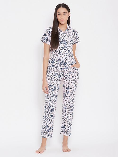shirt collar printed nightwear pajama set - 18080308 - Very Small Image - 1