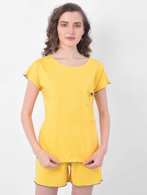 round neck solid nightwear shorts set - 18080321 - Very Small Image - 1
