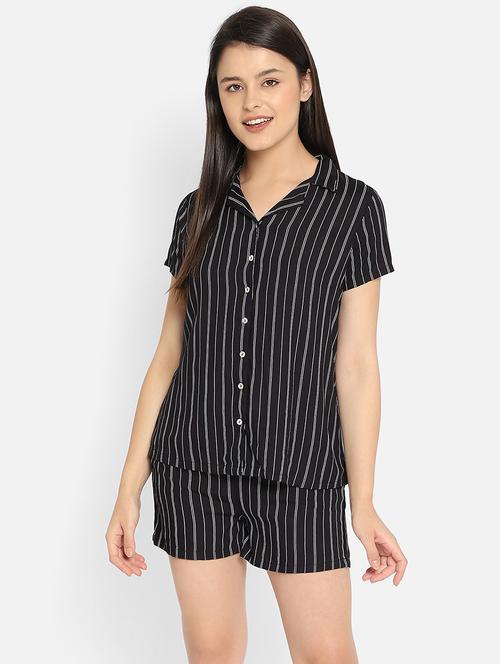 shirt collar printed nightwear shorts set - 18080348 - Very Small Image - 1