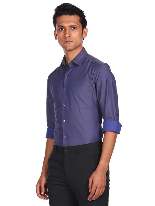 dark blue cotton formal men's shirt - 18080413 - Very Small Image - 1