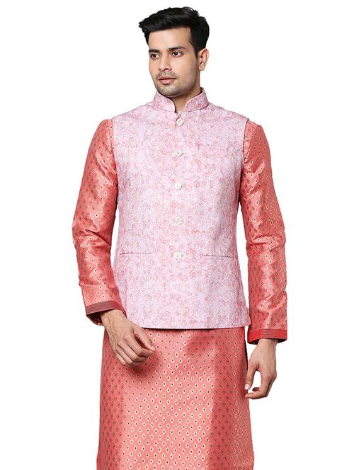 pink self-design nehru jacket - 18080541 - Very Small Image - 1