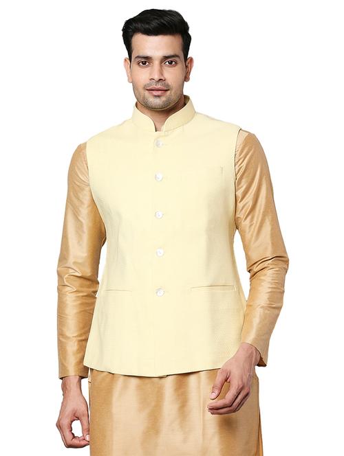 beige self-design nehru jacket - 18080542 - Very Small Image - 1