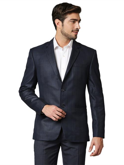 navy blue self design formal blazer - 18080743 - Very Small Image - 1