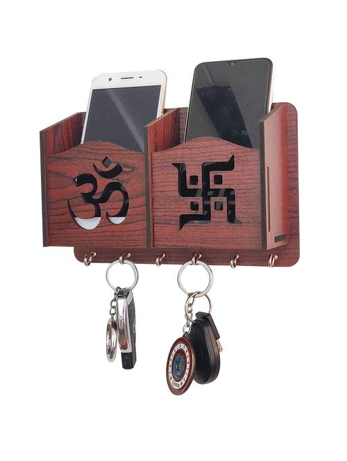 home sparkle pocket shelf wooden key holder for office, home, living room with 7 key hooks (brown) - 18080936 - Very Small Image - 1