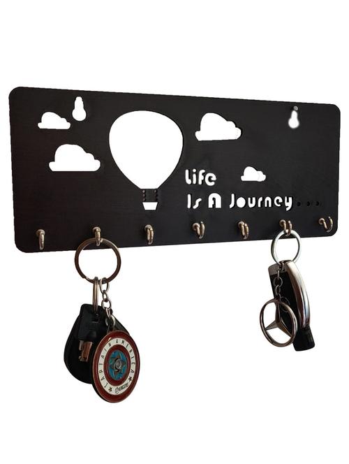 home sparkle wooden key holder for office, home, living room with 7 key hooks (black) - 18080939 - Very Small Image - 1