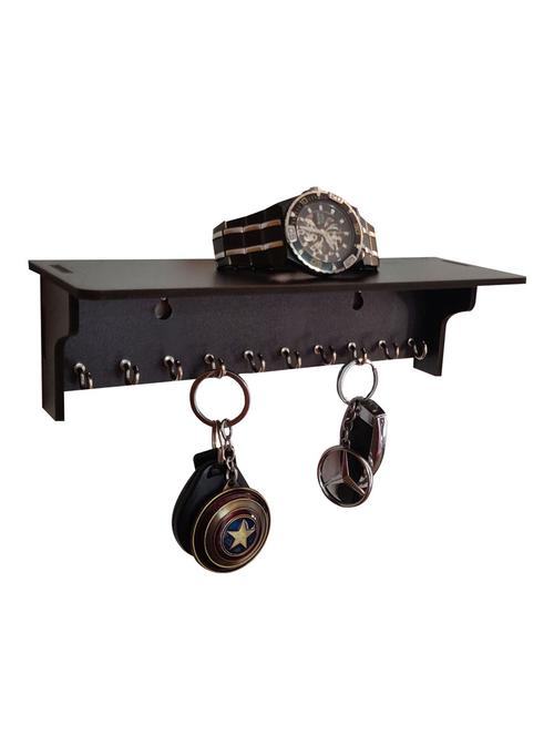 home sparkle wooden shelf key holder for office, home, living room with 10 key hooks (black) - 18080940 - Very Small Image - 1