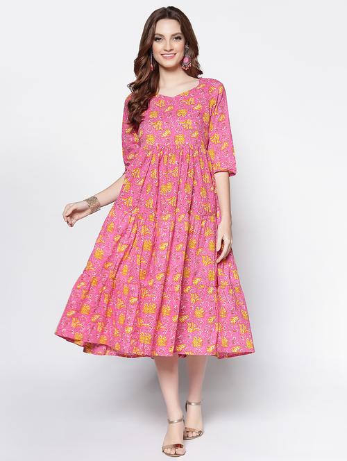 v-neck printed flared dress - 18081110 - Very Small Image - 1