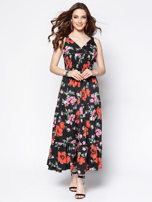 v-neck floral fit & flare dress - 18081114 - Very Small Image - 1
