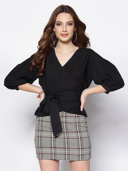 tie front solid wrap top - 18081132 - Very Small Image - 1