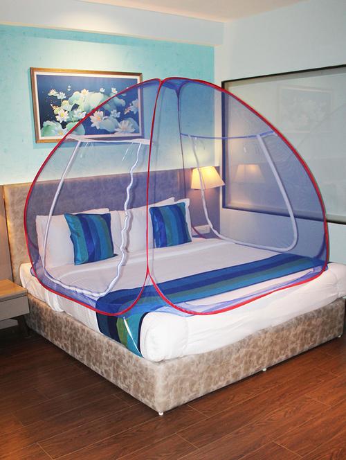 mosquito net dark blue and red foldable double bed net king size - 18081368 - Very Small Image - 1