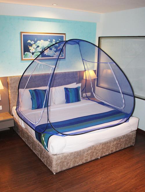 mosquito net dark blue and black foldable double bed net king size - 18081369 - Very Small Image - 1
