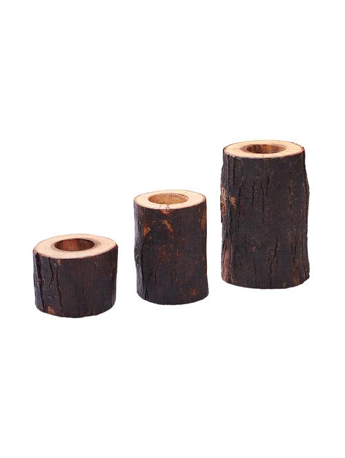 fireflies wooden log t-light candle holder set of 3 tea light candle stand for home decoration (pack of 3, brown) - 18081406 - Very Small Image - 1