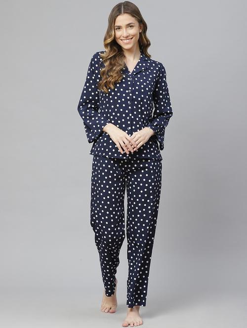 navy blue crepe pyjama set nightwear - 18081443 - Very Small Image - 1