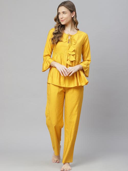 yellow cotton blend pyjama set nightwear - 18081448 - Very Small Image - 1