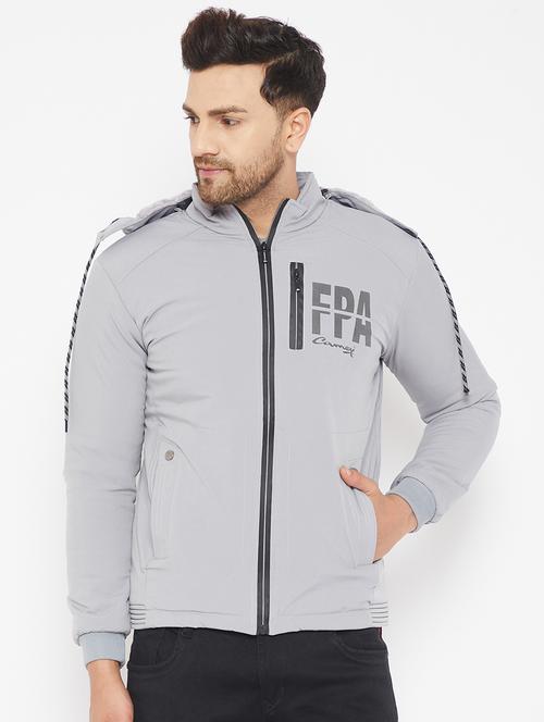 grey chest printed jacket - 18081461 - Very Small Image - 1