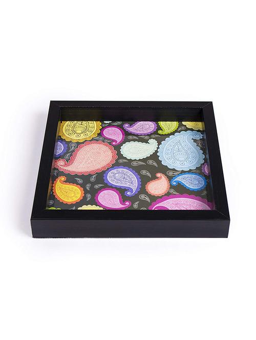 fireflies handcrafted serving tray with acrylic insert for dining tableware (pack of 1, black paisley) - 18081766 - Very Small Image - 1