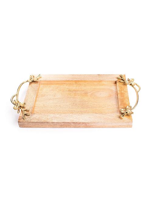 fireflies handcrafted serving tray with brass handle for dining tableware (pack of 1, brown) - 18081875 - Very Small Image - 1
