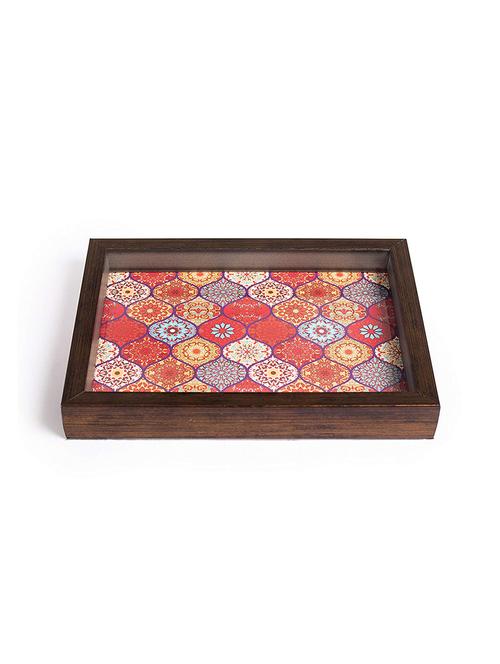 fireflies handcrafted serving tray with acrylic insert for dining table deco (pack of 1, red moroccan) - 18082920 - Very Small Image - 1
