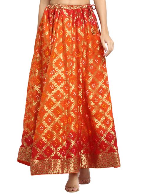 orange silk blend flared skirt - 18083491 - Very Small Image - 1