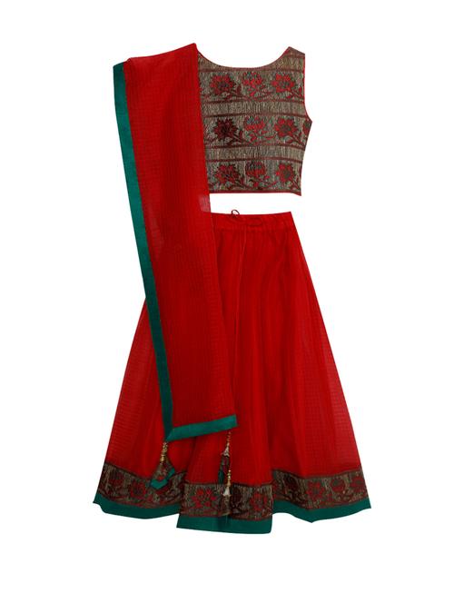 red embroidered lehnga choli - 18083593 - Very Small Image - 1