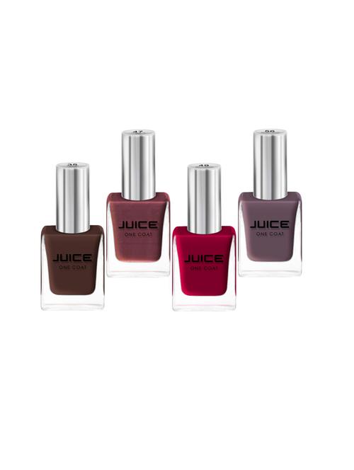 juice one coat nail paint combo of 4 woodland brown-35/carnation pink-47/red current-49/walnut wood-56 long lasting 11ml each - 18105721 - Very Small Image - 1