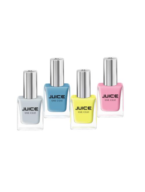 juice one coat nail paint combo of 4 hello pink-48/dusty blue-51/natural gray-52/butterfly yellow-77 long lasting 11ml each - 18105727 - Very Small Image - 1