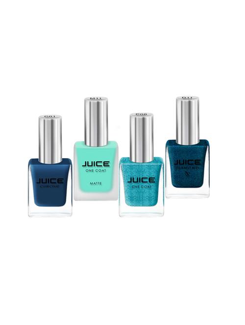 juice one coat nailpaint combo of 4 cobalt blue-c01/miami green-m11/turquoise aesthetic-d11/sea green-p06 long lasting 11ml each - 18105731 - Very Small Image - 1