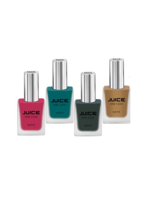 juice one coat nail paint combo of 4 rock bottom-m04/bright aqua-m06/cardinal red-m08/dijon gold-m15 long lasting 11ml each - 18105742 - Very Small Image - 1