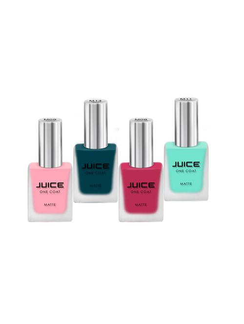 juice one coat nail paint combo of 4 cardinal red-m08/lemonade-m09/miami green-m11/darkcyan gree-m14 long lasting 11ml each - 18105744 - Very Small Image - 1