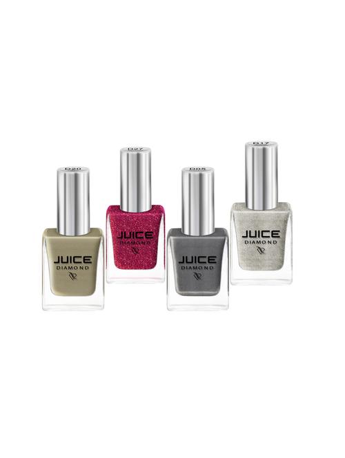 juice one coat nail paint combo of 4 silver bullet-d05/moonlight-d17/diamond sand opal-d20/red-d27 long lasting 11ml each - 18105746 - Very Small Image - 1