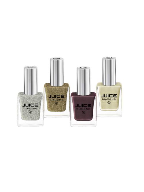 juice one coat nail paint combo of 4 wedding pearl-d01/hells kitchen-d04/magic crystle-d08/silver-d12 long lasting 11ml each - 18105750 - Very Small Image - 1