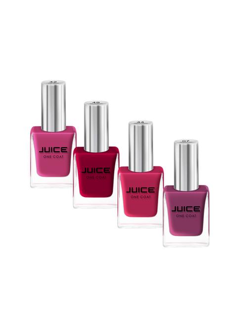 juice one coat nail paint combo of 4 mineral red-07/pink peach-42/pretty peach-44/red current-49 long lasting 11ml each pack - 18105758 - Very Small Image - 1