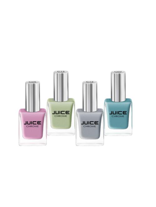juice one coat nail paint combo of 4 teal blue-c02/blooming pink-c05/blush silver-c12/misty green-c13 long lasting 11ml each - 18105765 - Very Small Image - 1